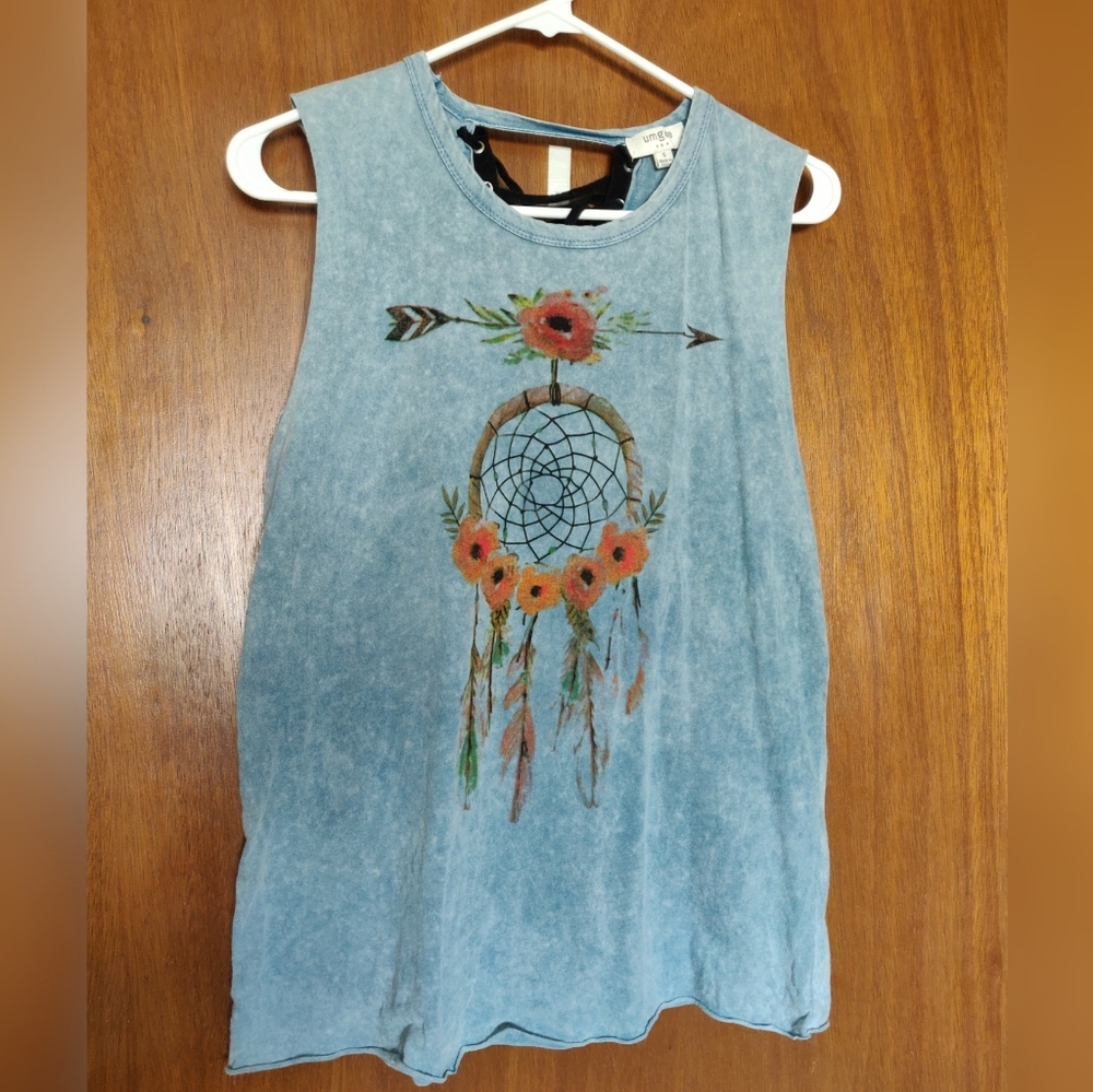 "Distressed" boho dreamcatcher tank